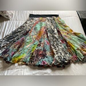 Coldwater Creek Patchwork Floral Pull On Chiffon Midi Skirt XL Fairycore Nymph